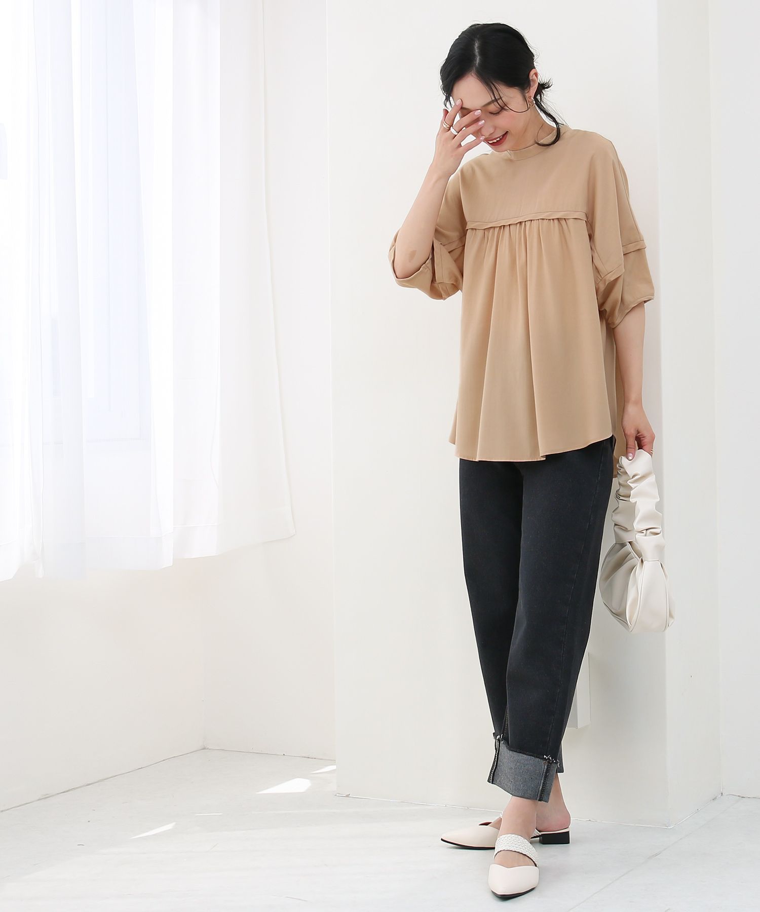 ソーシャルガール SocialGIRL ヨーク切替ギャザー半袖ブラウス