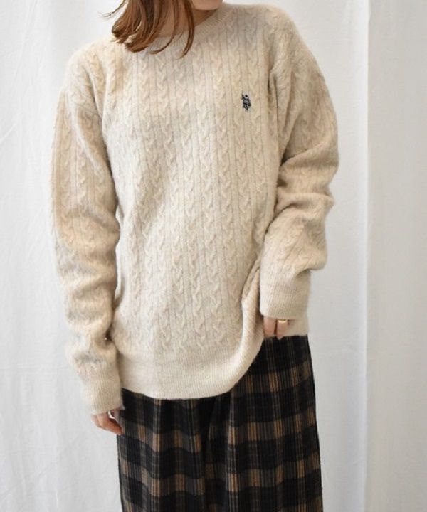 ラナン Ranan <U.S.POLO ASSN./ユーエスポロアッスン> ワンポイントケーブルニット