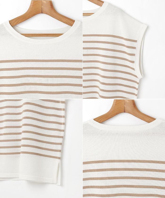 アンドミー andme パネルボーダーフレンチスリーブニットトップス