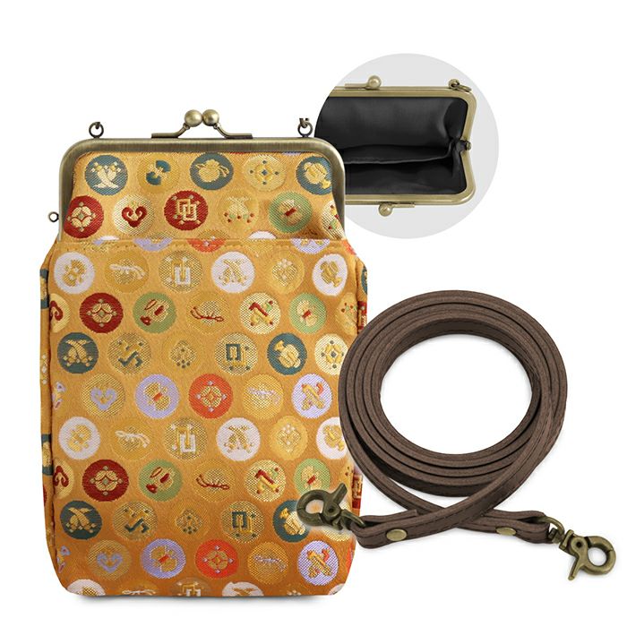 Metal clasp walking pouch with brocade