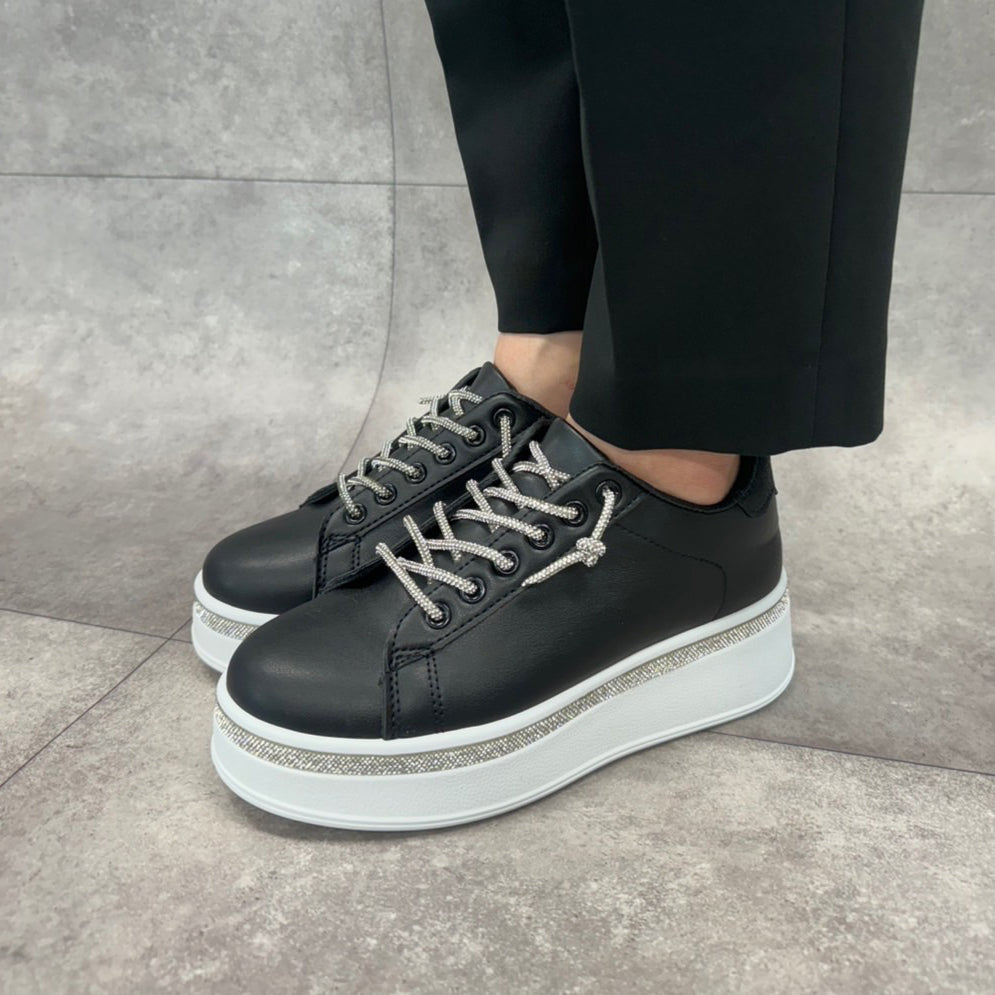 シューズインクローゼット Shoes in Closet -シュークロ- 厚底 ラインストーン スリッポン スニーカー 6432,ブラック