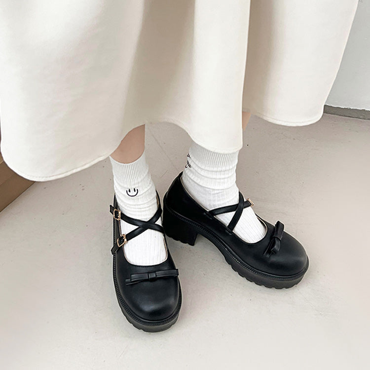 Shoes in Closet - Shukuro - Lightweight Thick Sole Heel Up 2WAY Strap Ribbon Mary Jane 6942