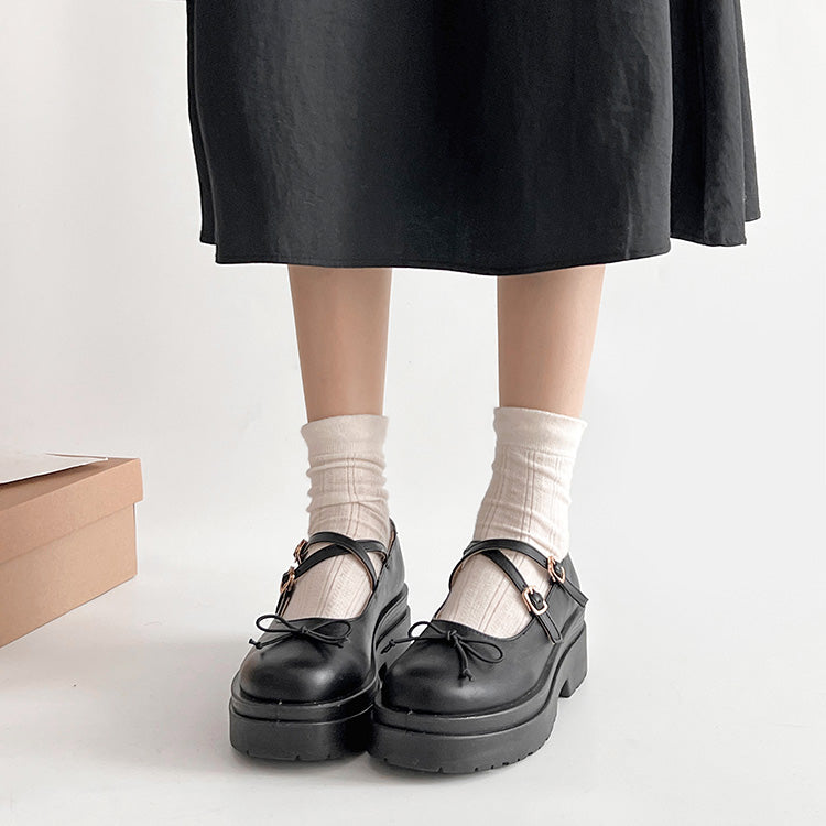 Shoes in Closet - Shukuro - Lightweight Thick Sole Double Sole 2WAY Strap Ribbon Mary Jane 6943