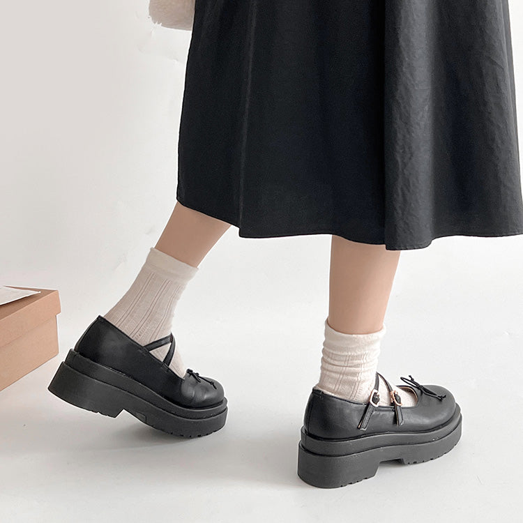 Shoes in Closet - Shukuro - Lightweight Thick Sole Double Sole 2WAY Strap Ribbon Mary Jane 6943