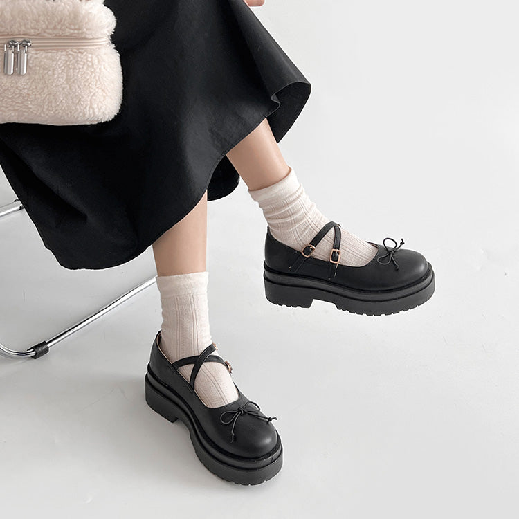 Shoes in Closet - Shukuro - Lightweight Thick Sole Double Sole 2WAY Strap Ribbon Mary Jane 6943