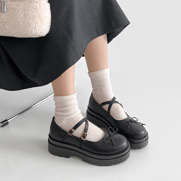 Shoes in Closet - Shukuro - Lightweight Thick Sole Double Sole 2WAY Strap Ribbon Mary Jane 6943