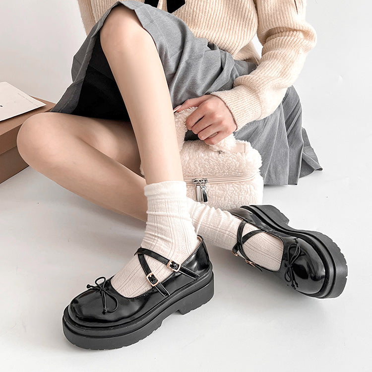 Shoes in Closet - Shukuro - Lightweight Thick Sole Double Sole 2WAY Strap Ribbon Mary Jane 6943