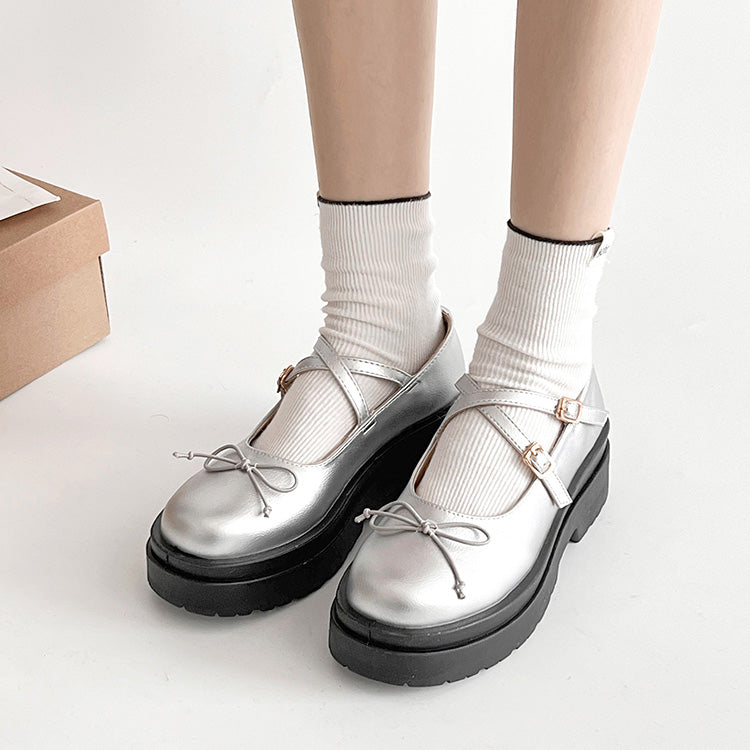 Shoes in Closet - Shukuro - Lightweight Thick Sole Double Sole 2WAY Strap Ribbon Mary Jane 6943