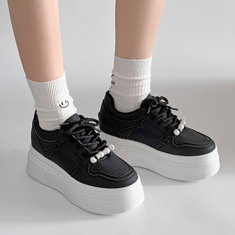 Shoes in Closet - Shukuro - Thick-soled Platform Sneakers with Pearl Parts and In-heel 949