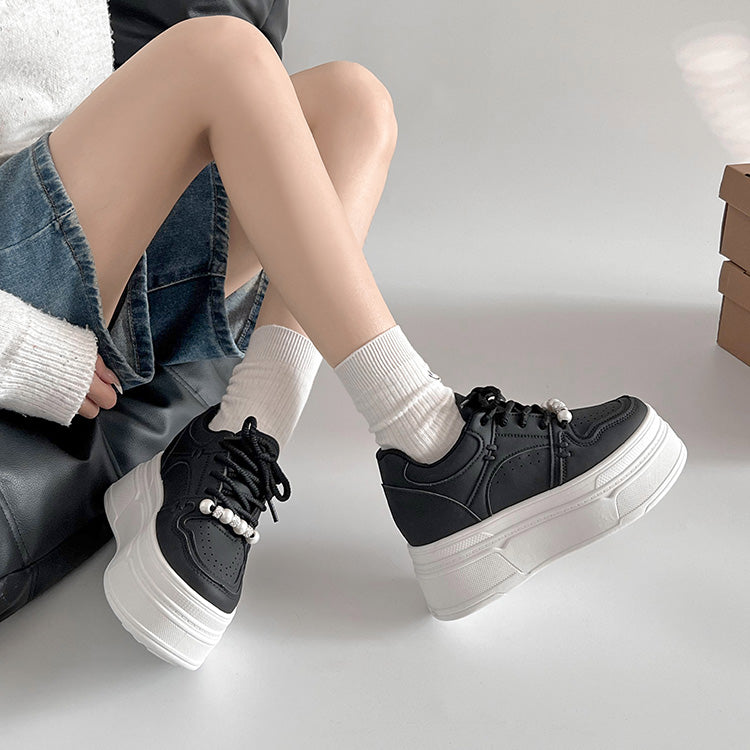 Shoes in Closet - Shukuro - Thick-soled Platform Sneakers with Pearl Parts and In-heel 949