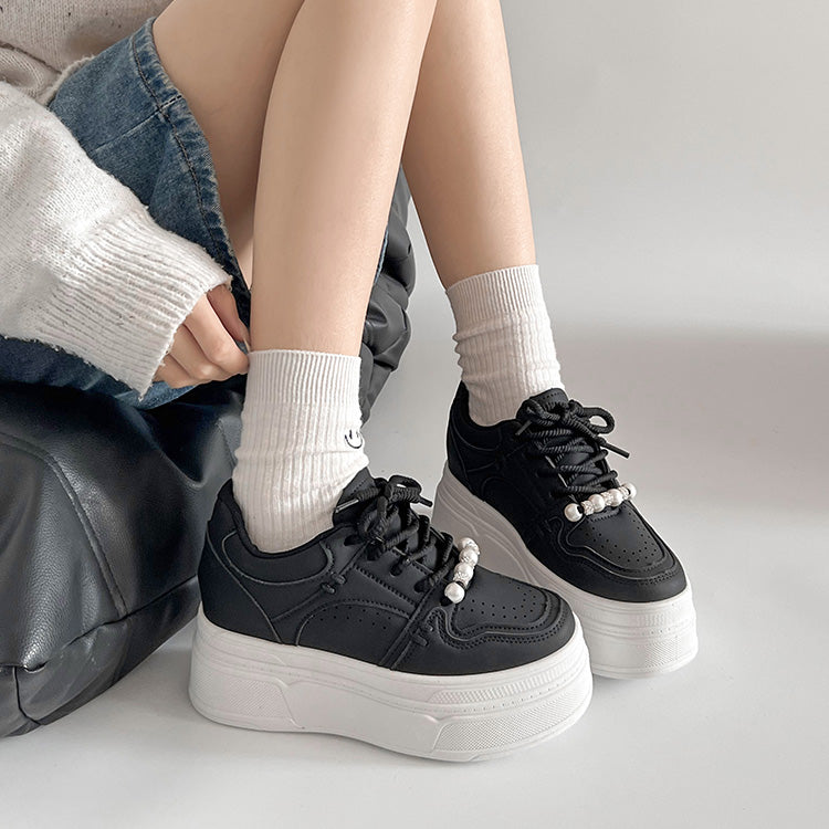 Shoes in Closet - Shukuro - Thick-soled Platform Sneakers with Pearl Parts and In-heel 949