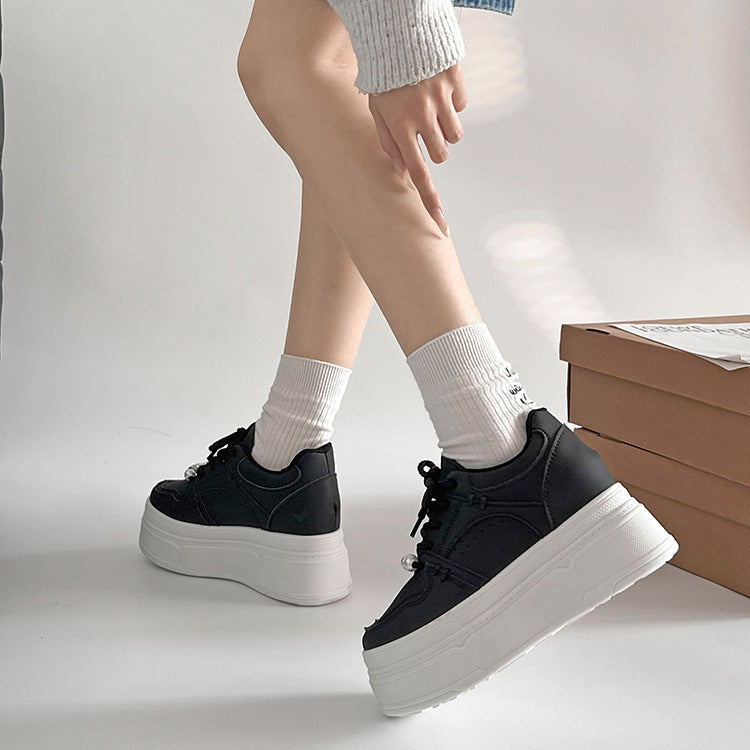 Shoes in Closet - Shukuro - Thick-soled Platform Sneakers with Pearl Parts and In-heel 949