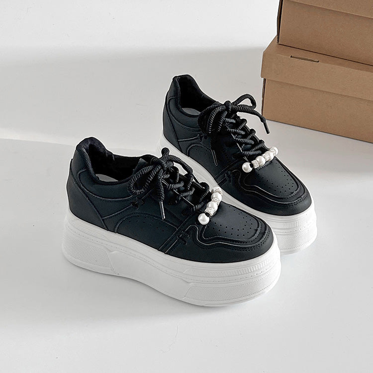 Shoes in Closet - Shukuro - Thick-soled Platform Sneakers with Pearl Parts and In-heel 949