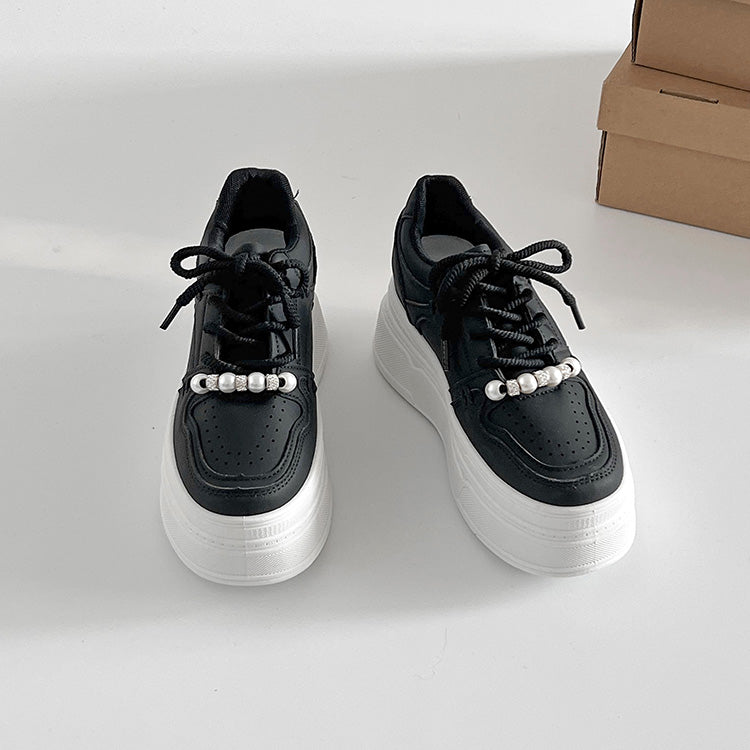 Shoes in Closet - Shukuro - Thick-soled Platform Sneakers with Pearl Parts and In-heel 949