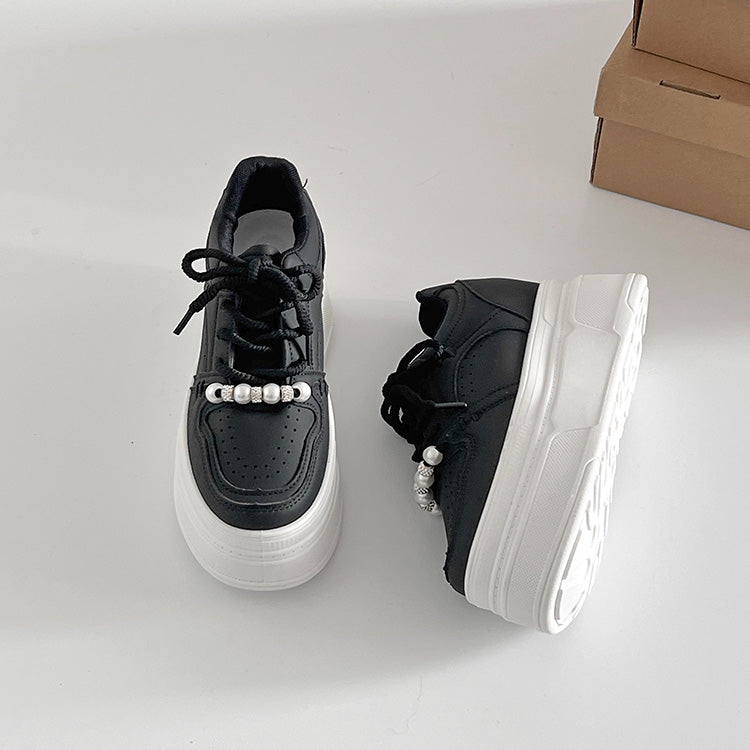 Shoes in Closet - Shukuro - Thick-soled Platform Sneakers with Pearl Parts and In-heel 949