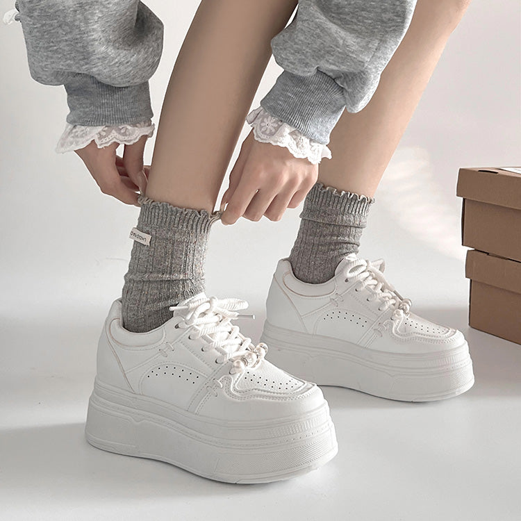 Shoes in Closet - Shukuro - Thick-soled Platform Sneakers with Pearl Parts and In-heel 949