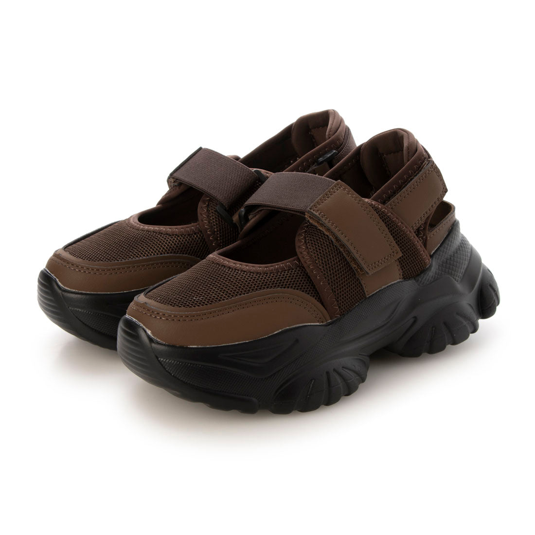 シューズインクローゼット Shoes in Closet -シュークロ- 軽量厚底 ボリュームソール ベルクロストラップ  サンダルライク スニーカー 2419 （ダークブラウン） ダークブラウン