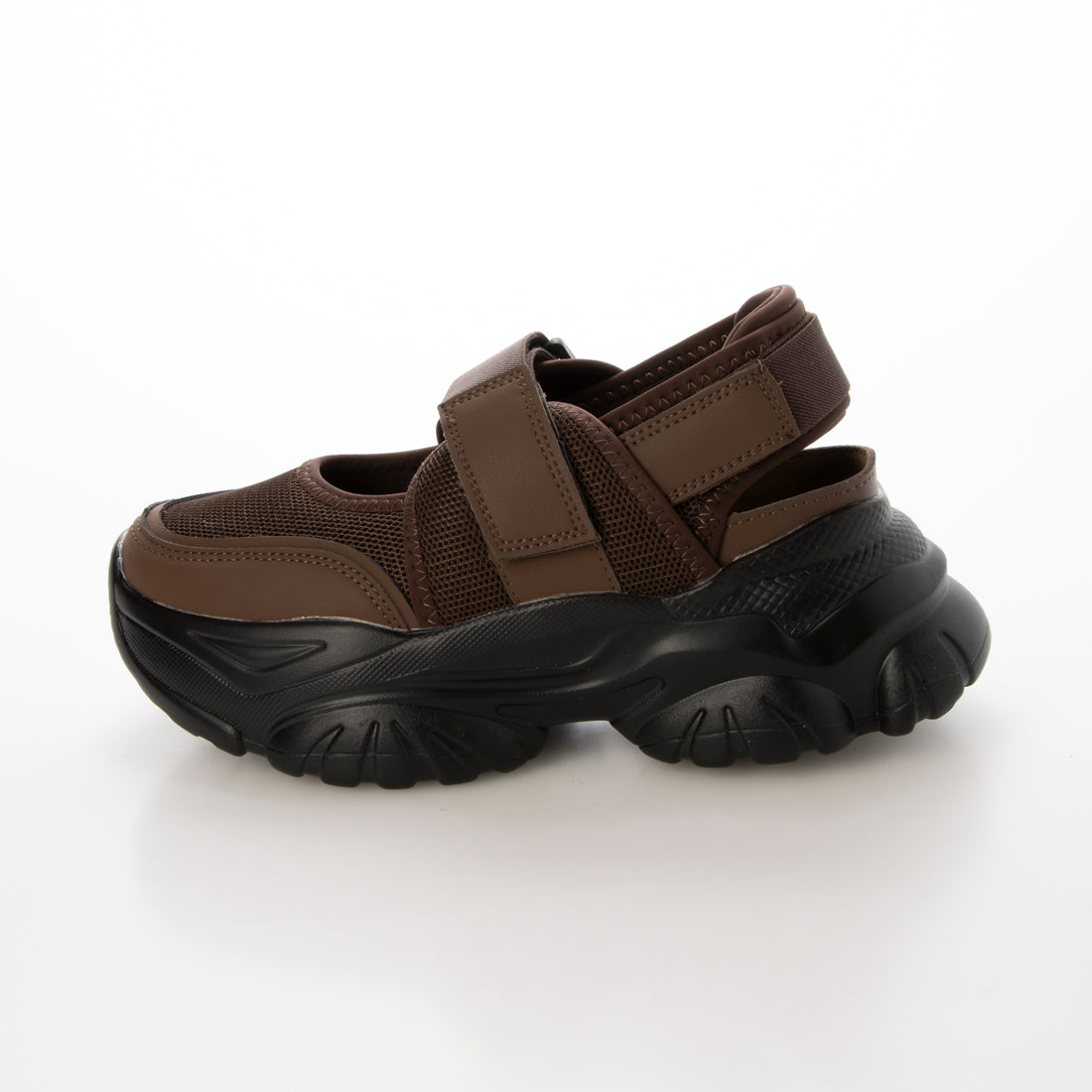 シューズインクローゼット Shoes in Closet -シュークロ- 軽量厚底 ボリュームソール ベルクロストラップ  サンダルライク スニーカー 2419 （ダークブラウン） ダークブラウン