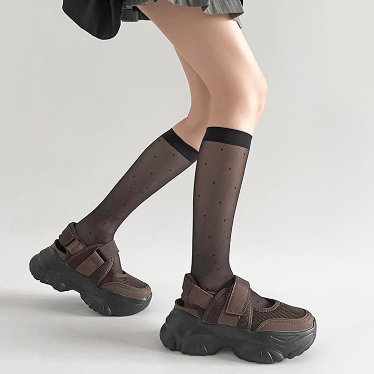 シューズインクローゼット Shoes in Closet -シュークロ- 軽量厚底 ボリュームソール ベルクロストラップ  サンダルライク スニーカー 2419 （ダークブラウン） ダークブラウン