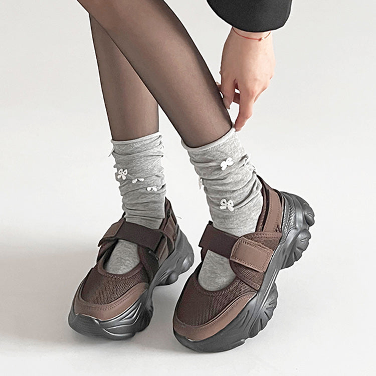シューズインクローゼット Shoes in Closet -シュークロ- 軽量厚底 ボリュームソール ベルクロストラップ  サンダルライク スニーカー 2419 （ダークブラウン） ダークブラウン