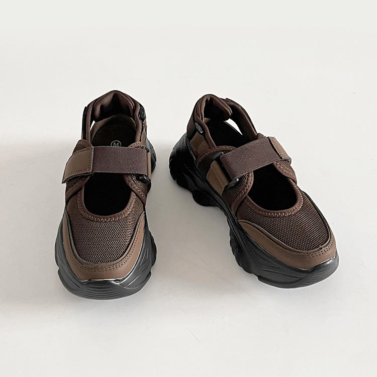 シューズインクローゼット Shoes in Closet -シュークロ- 軽量厚底 ボリュームソール ベルクロストラップ  サンダルライク スニーカー 2419 （ダークブラウン） ダークブラウン