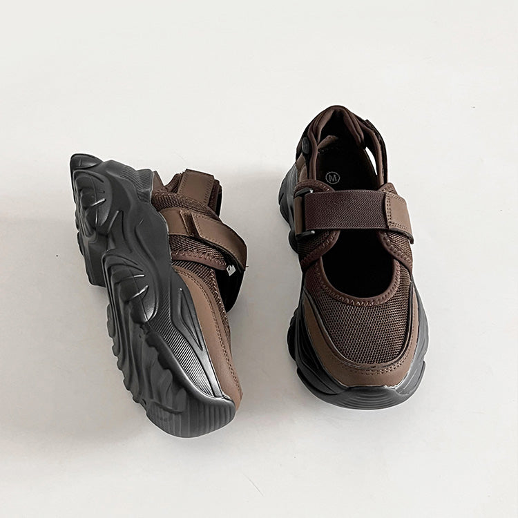 シューズインクローゼット Shoes in Closet -シュークロ- 軽量厚底 ボリュームソール ベルクロストラップ  サンダルライク スニーカー 2419 （ダークブラウン） ダークブラウン