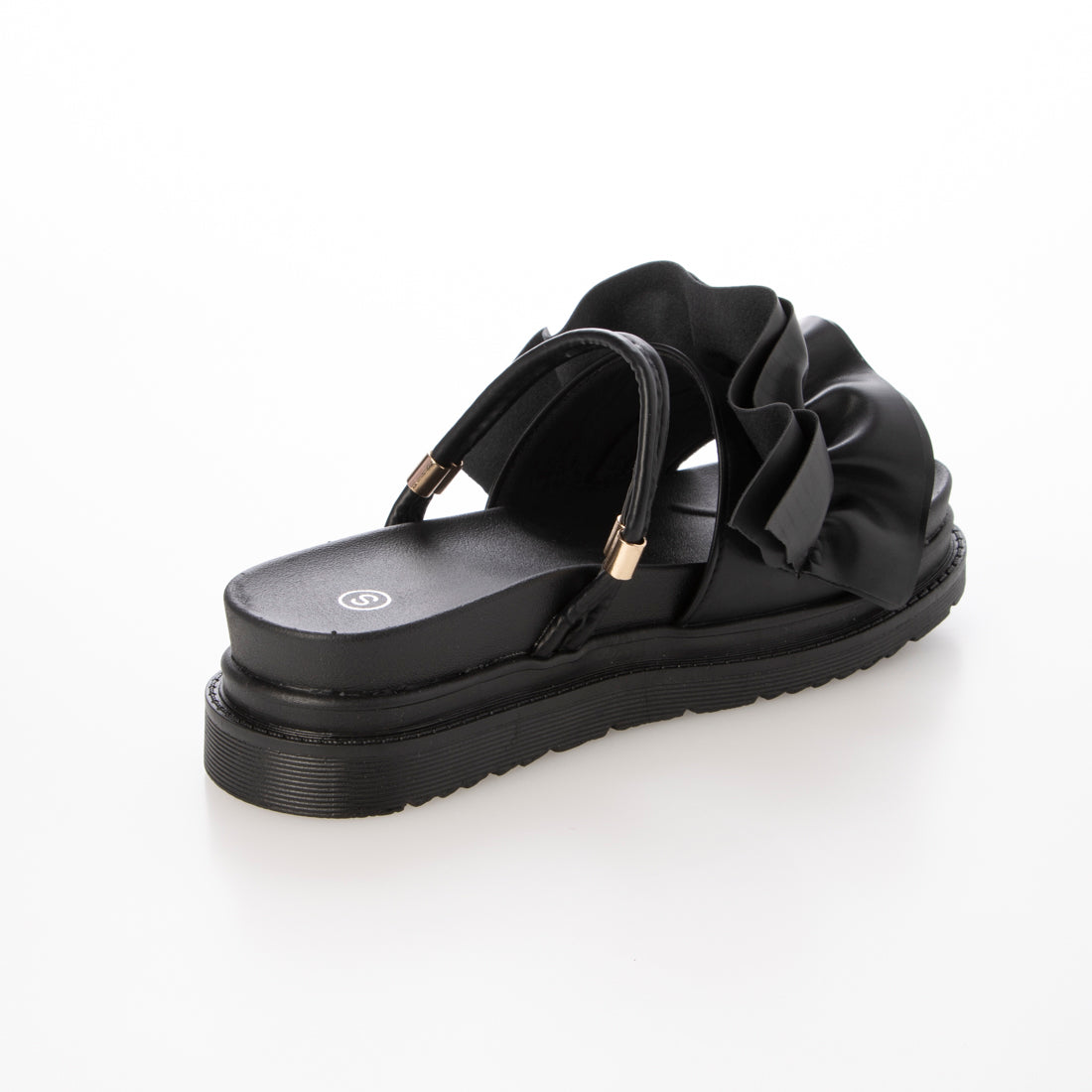 シューズインクローゼット Shoes in Closet -シュークロ- 軽量厚底 2WAY ボリューム ラッフル / フリル サンダル 6908 （ブラック/スムース） ブラック/スムース
