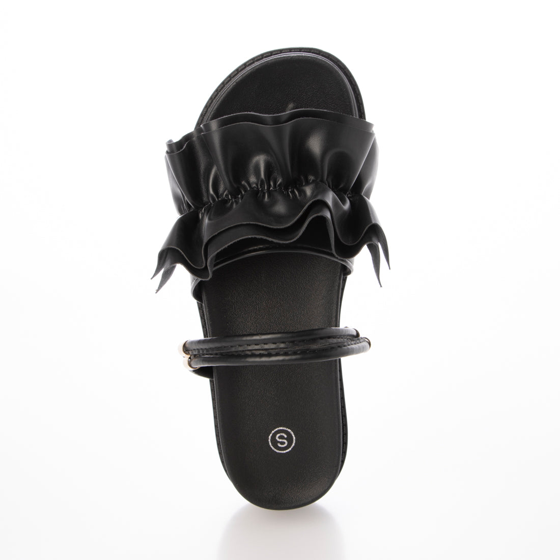 シューズインクローゼット Shoes in Closet -シュークロ- 軽量厚底 2WAY ボリューム ラッフル / フリル サンダル 6908 （ブラック/スムース） ブラック/スムース