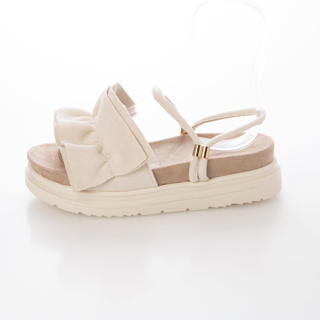 シューズインクローゼット Shoes in Closet -シュークロ- 軽量厚底 2WAY ボリューム ラッフル / フリル サンダル 6908 （アイボリー/スエード） アイボリー/スエード