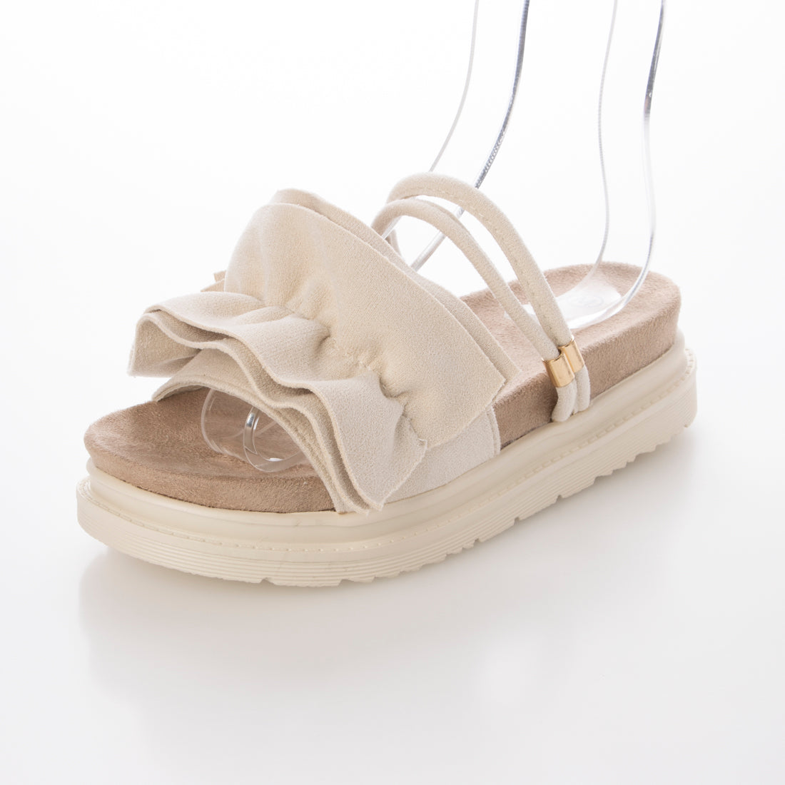シューズインクローゼット Shoes in Closet -シュークロ- 軽量厚底 2WAY ボリューム ラッフル / フリル サンダル 6908 （アイボリー/スエード） アイボリー/スエード