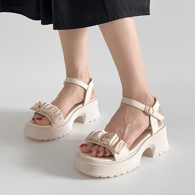 シューズインクローゼット Shoes in Closet -シュークロ- 軽量厚底 チャンキーヒール バックル ギャザーベルト サンダル 5991 （アイボリー） アイボリー