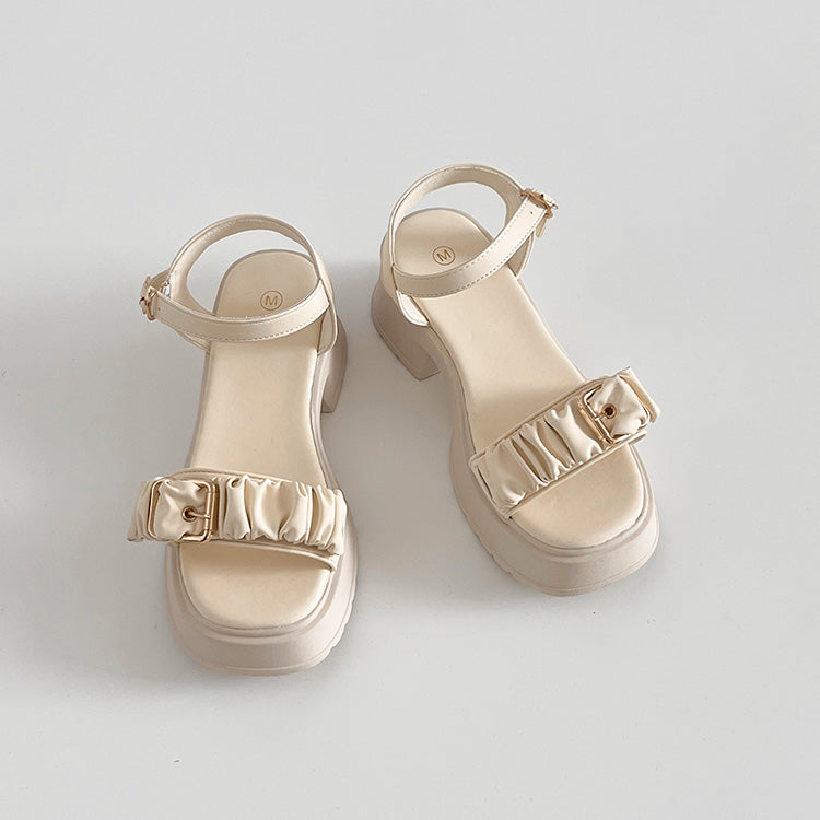 シューズインクローゼット Shoes in Closet -シュークロ- 軽量厚底 チャンキーヒール バックル ギャザーベルト サンダル 5991 （アイボリー） アイボリー