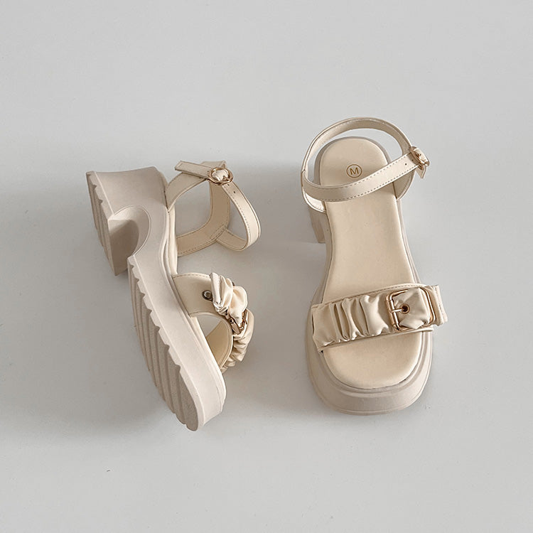 シューズインクローゼット Shoes in Closet -シュークロ- 軽量厚底 チャンキーヒール バックル ギャザーベルト サンダル 5991 （アイボリー） アイボリー