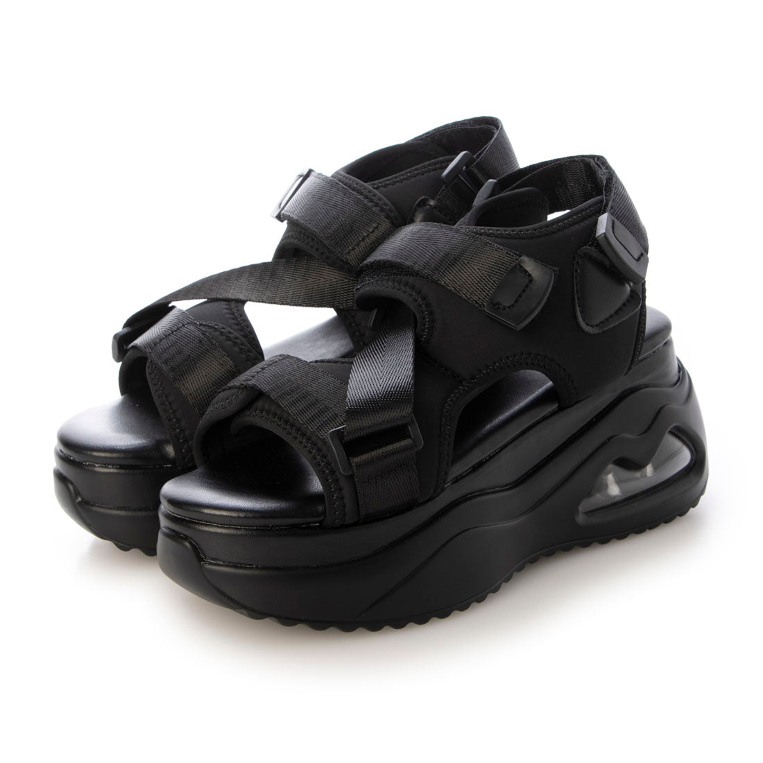シューズインクローゼット Shoes in Closet -シュークロ- 厚底 ボリュームソール ベルクロ スポーツサンダル 2472 （ブラック） ブラック