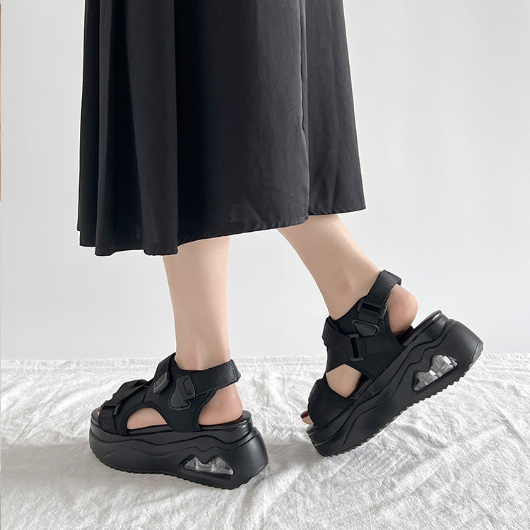 シューズインクローゼット Shoes in Closet -シュークロ- 厚底 ボリュームソール ベルクロ スポーツサンダル 2472 （ブラック） ブラック