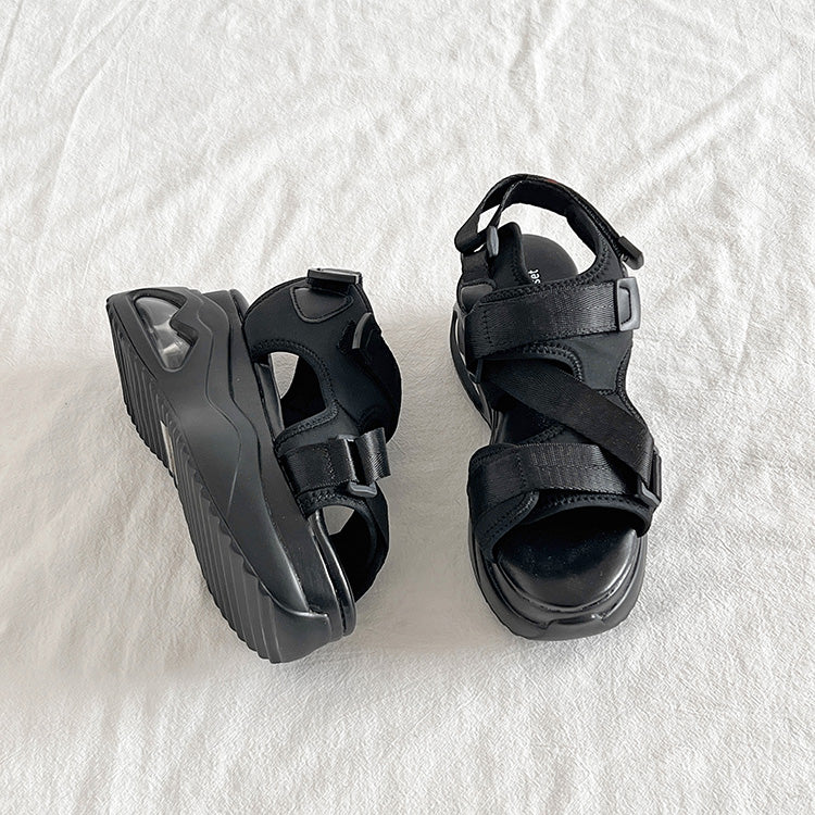 シューズインクローゼット Shoes in Closet -シュークロ- 厚底 ボリュームソール ベルクロ スポーツサンダル 2472 （ブラック） ブラック
