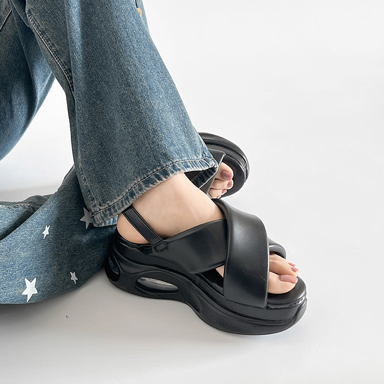 シューズインクローゼット Shoes in Closet -シュークロ- 厚底 ボリュームソール クロスベルト スポーツサンダル 2471 （ブラック） ブラック