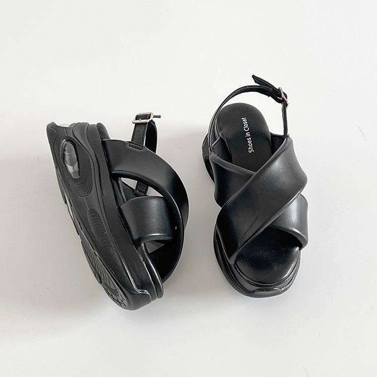 シューズインクローゼット Shoes in Closet -シュークロ- 厚底 ボリュームソール クロスベルト スポーツサンダル 2471 （ブラック） ブラック