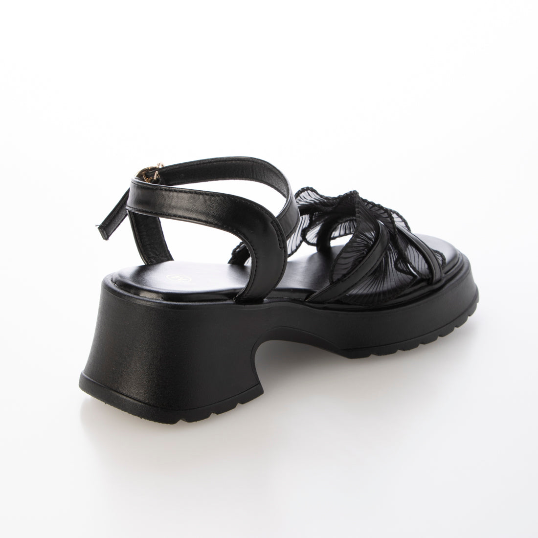 シューズインクローゼット Shoes in Closet -シュークロ- 軽量厚底 チャンキーヒール チュール フリル サンダル 5985 （ブラック） ブラック