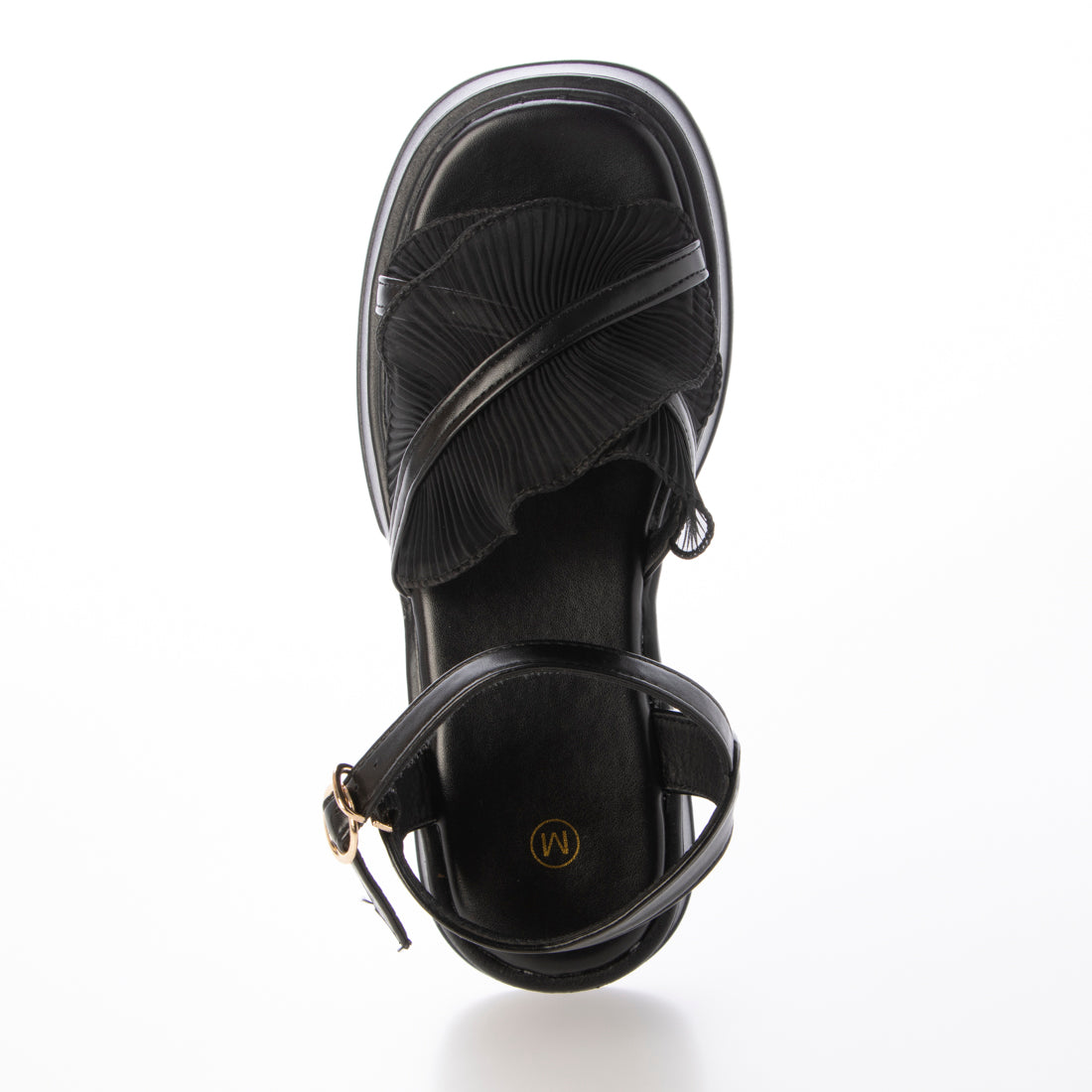 シューズインクローゼット Shoes in Closet -シュークロ- 軽量厚底 チャンキーヒール チュール フリル サンダル 5985 （ブラック） ブラック