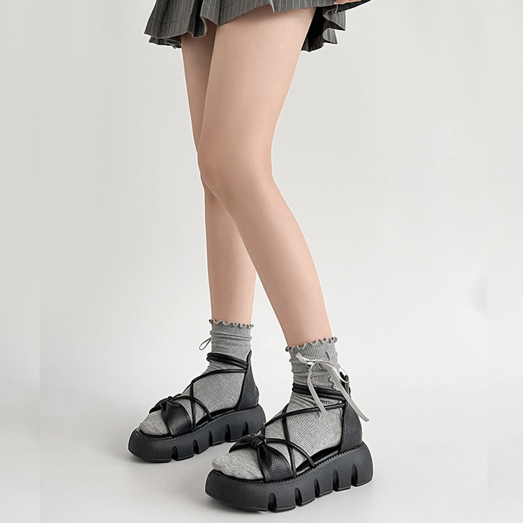 シューズインクローゼット Shoes in Closet -シュークロ- 厚底 コードストラップ バックファスナー リボン サンダル 993 （ブラック） ブラック