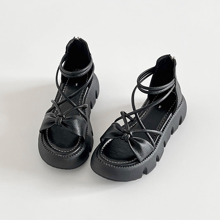 シューズインクローゼット Shoes in Closet -シュークロ- 厚底 コードストラップ バックファスナー リボン サンダル 993 （ブラック） ブラック