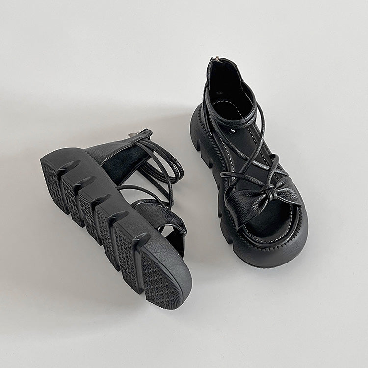 シューズインクローゼット Shoes in Closet -シュークロ- 厚底 コードストラップ バックファスナー リボン サンダル 993 （ブラック） ブラック