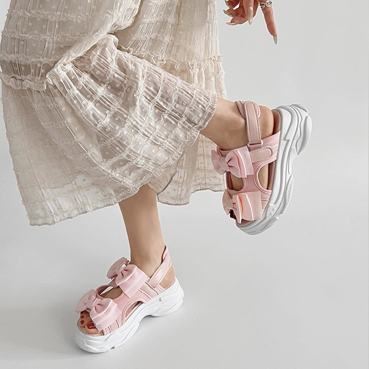 シューズインクローゼット Shoes in Closet -シュークロ- 軽量厚底 ボリュームソール ダブルリボン スポーツサンダル 5424 （ピンク） ピンク