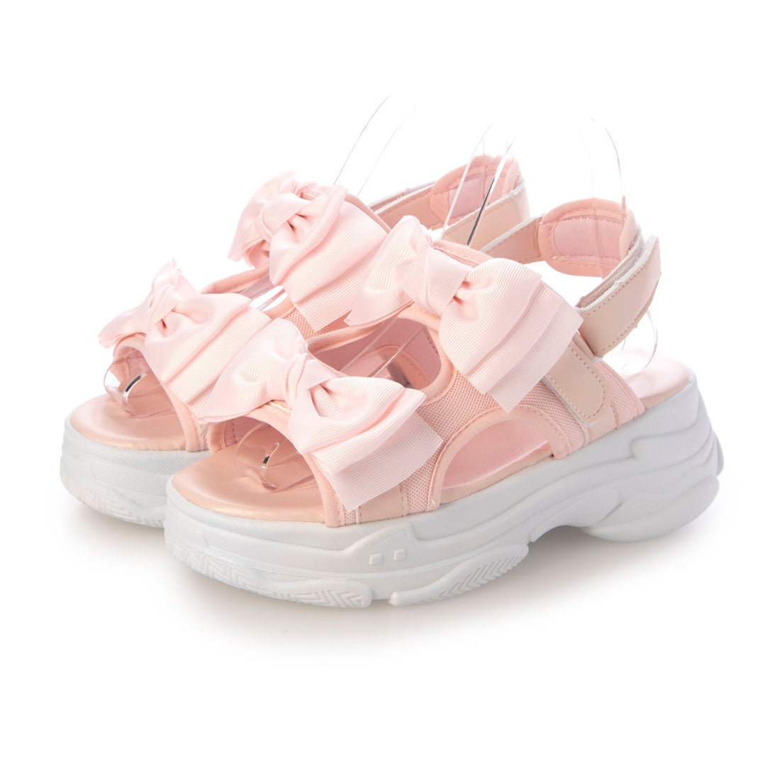 シューズインクローゼット Shoes in Closet -シュークロ- 軽量厚底 ボリュームソール ダブルリボン スポーツサンダル 5424 （ピンク） ピンク