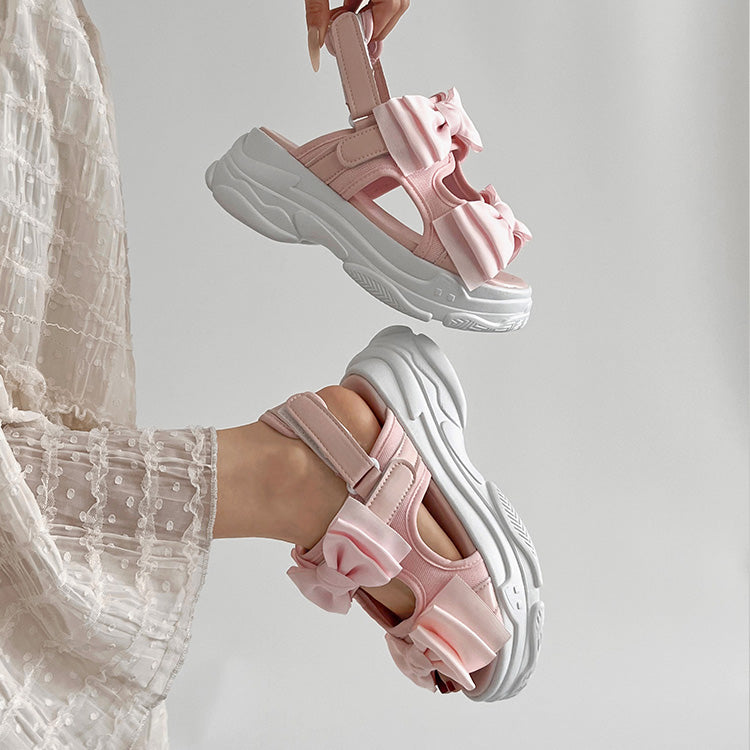 シューズインクローゼット Shoes in Closet -シュークロ- 軽量厚底 ボリュームソール ダブルリボン スポーツサンダル 5424 （ピンク） ピンク