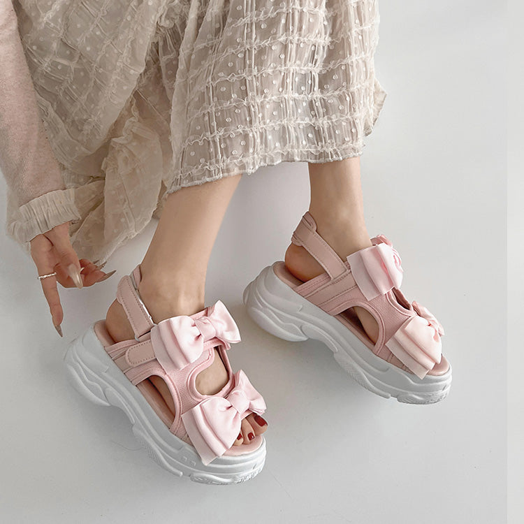 シューズインクローゼット Shoes in Closet -シュークロ- 軽量厚底 ボリュームソール ダブルリボン スポーツサンダル 5424 （ピンク） ピンク