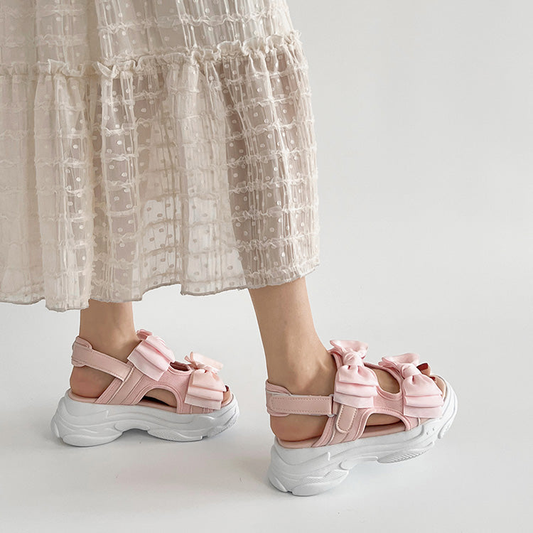 シューズインクローゼット Shoes in Closet -シュークロ- 軽量厚底 ボリュームソール ダブルリボン スポーツサンダル 5424 （ピンク） ピンク
