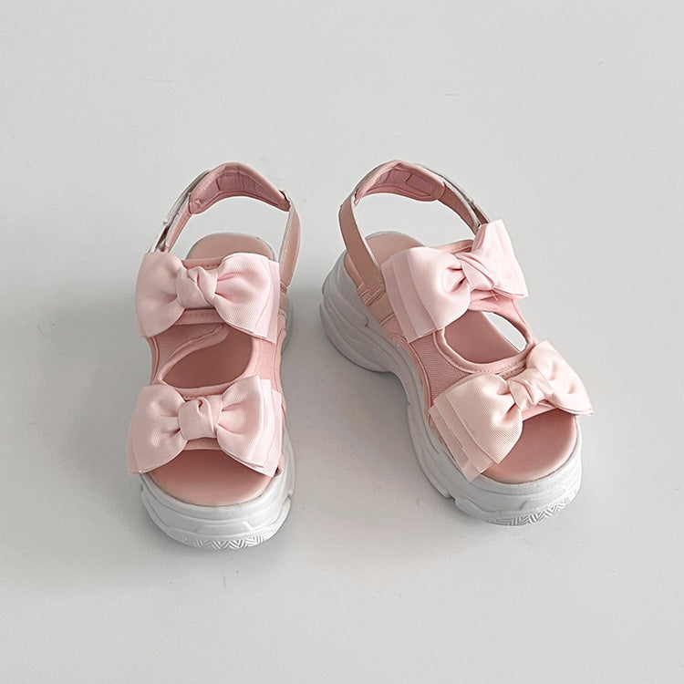 シューズインクローゼット Shoes in Closet -シュークロ- 軽量厚底 ボリュームソール ダブルリボン スポーツサンダル 5424 （ピンク） ピンク