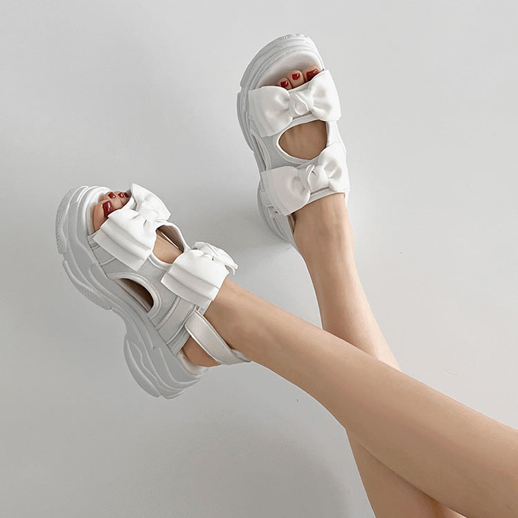シューズインクローゼット Shoes in Closet -シュークロ- 軽量厚底 ボリュームソール ダブルリボン スポーツサンダル 5424 （ホワイト） ホワイト